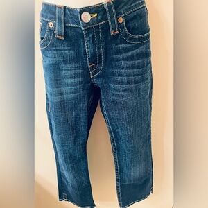 True Religion Blue Straight Crop Distress Jeans Western Gothic Grunge SZ 30